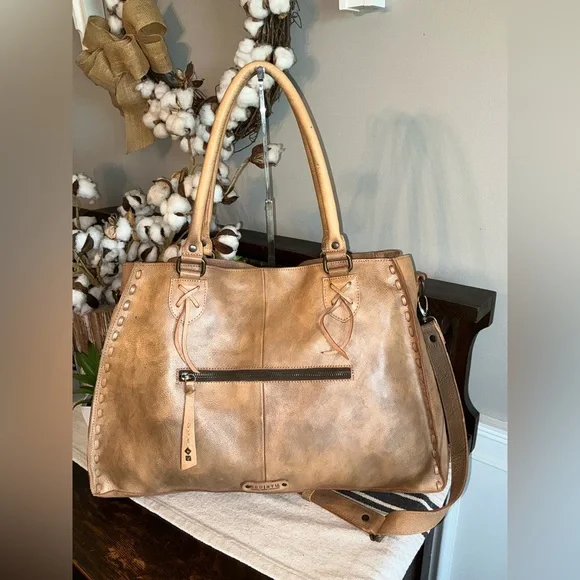 NWT Bed Stu Leather Rockaway Shoulder Bag Crossbody Tote Taupe Driftwood $345 - Picture 2 of 11